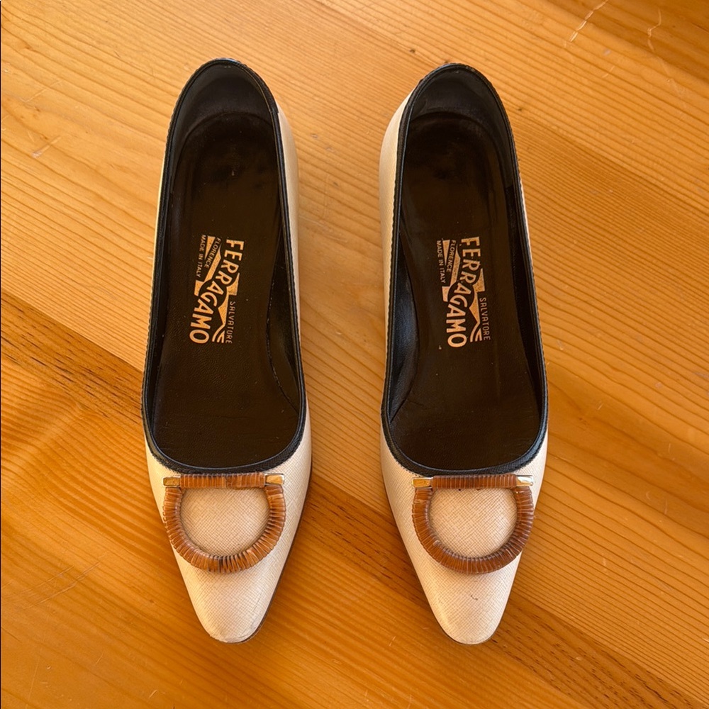 Salvatore Ferragamo Women's White and Brown Shoes